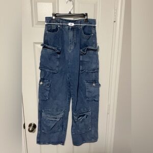 SHEIN Blue Wide Leg Cargo Jeans